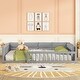 preview thumbnail 11 of 17, Full Size Floor Bed Frame with Guardrail, Toddler Floor Bed Frame with Slat Support for Kids Girls Boys, No Box Spring Needed