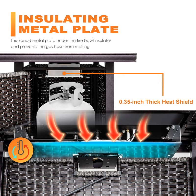 Outdoor 43-inch 50,000 BTU Propane Gas Fire Pit Table, Aluminum Tabletop and PE Rattan Weaved Iron Frame,