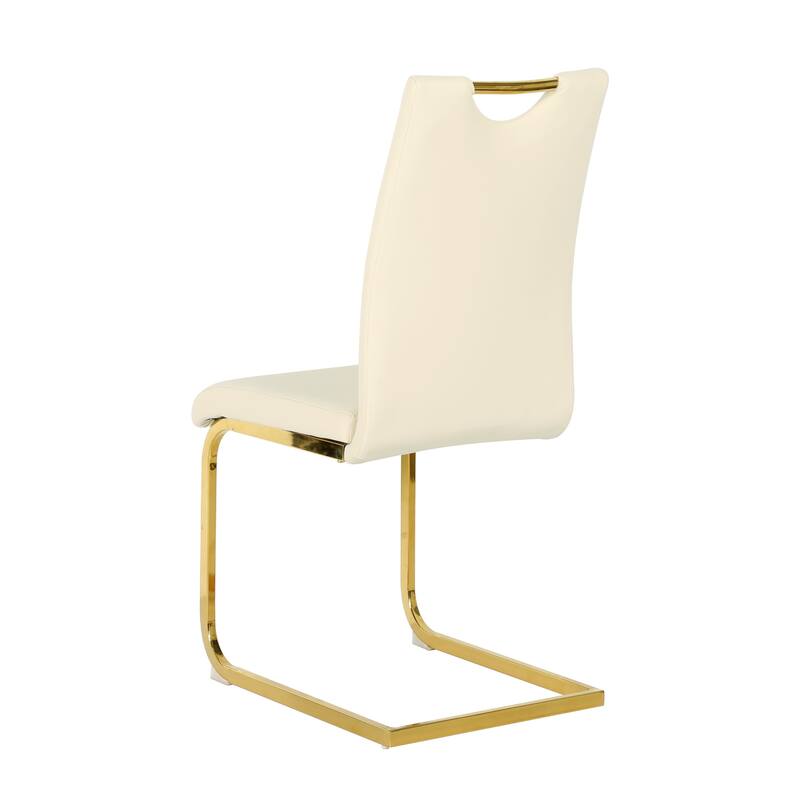 Modern PU Dining Chair, Living Room Chair, Upholstered Chair, Gold Metal Chair Leg Design, Kitchen (Set Of 4)
