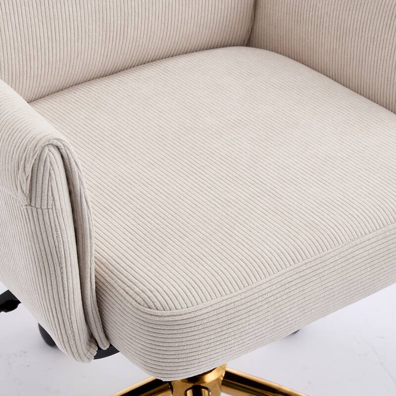 Corduroy Swivel Office Chair with Wheels, Ergonomic High Back Task Chair, Upholstered Accent Chair with Adjustable Height