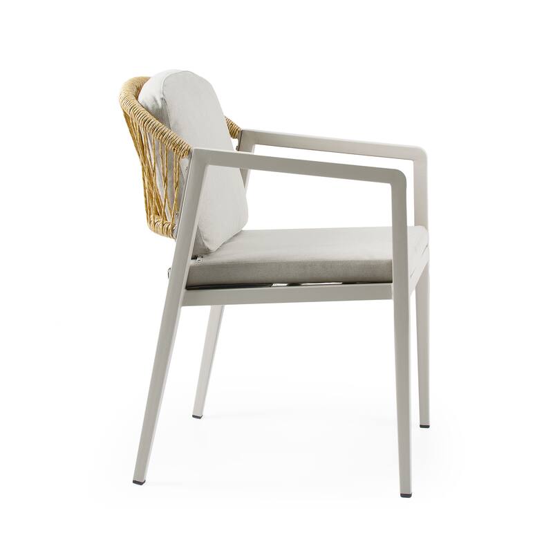 Grey Outdoor Rattan Dining Chairs Set of 2 with Iron Frame, Side Chair Reception Chair Leisure Chair