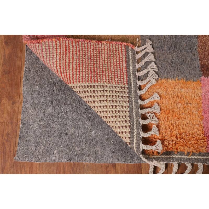 Checkered Moroccan Oriental Area Rug Hand-Knotted Wool Carpet - 7'11" x 10'0"