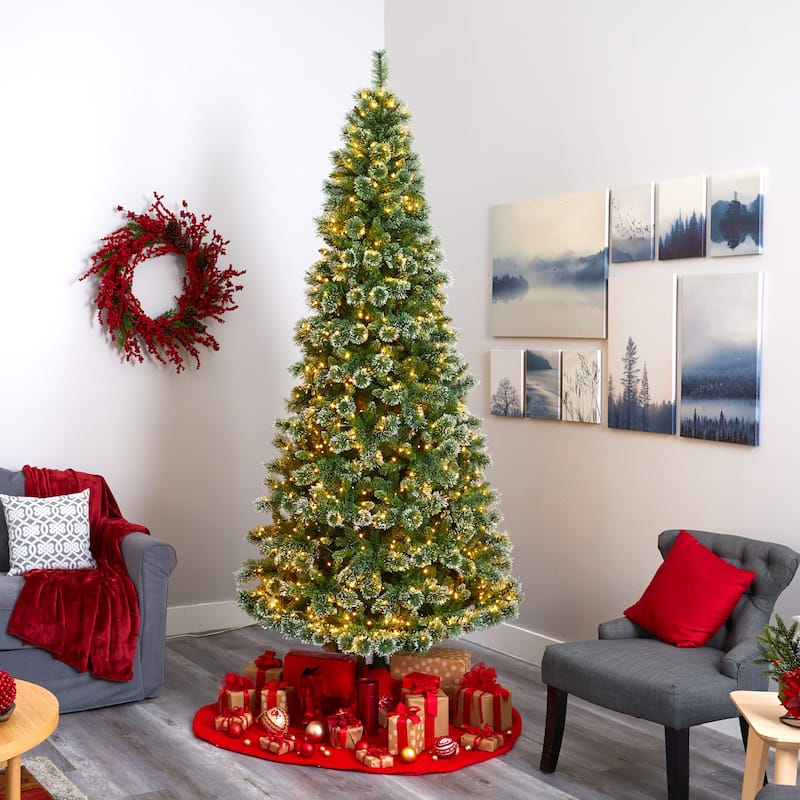 9' Wisconsin Slim Snow Tip Pine Christmas Tree with 800 Clear Lights - Green