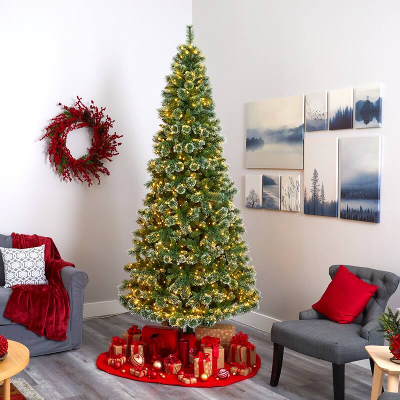 9’ Wisconsin Slim Snow Tip Pine Artificial Christmas Tree, Clear LED - 9 Foot