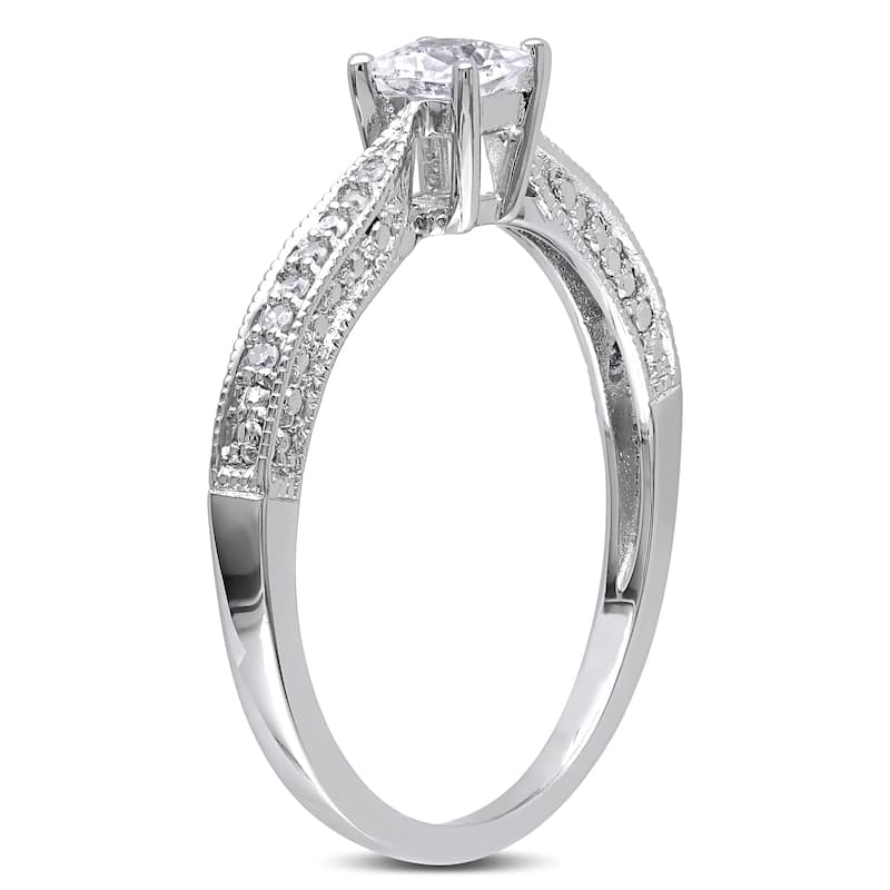 Miadora 1/3ct TGW Created White Sapphire and Diamond Accent Engagement Ring in Sterling Silver