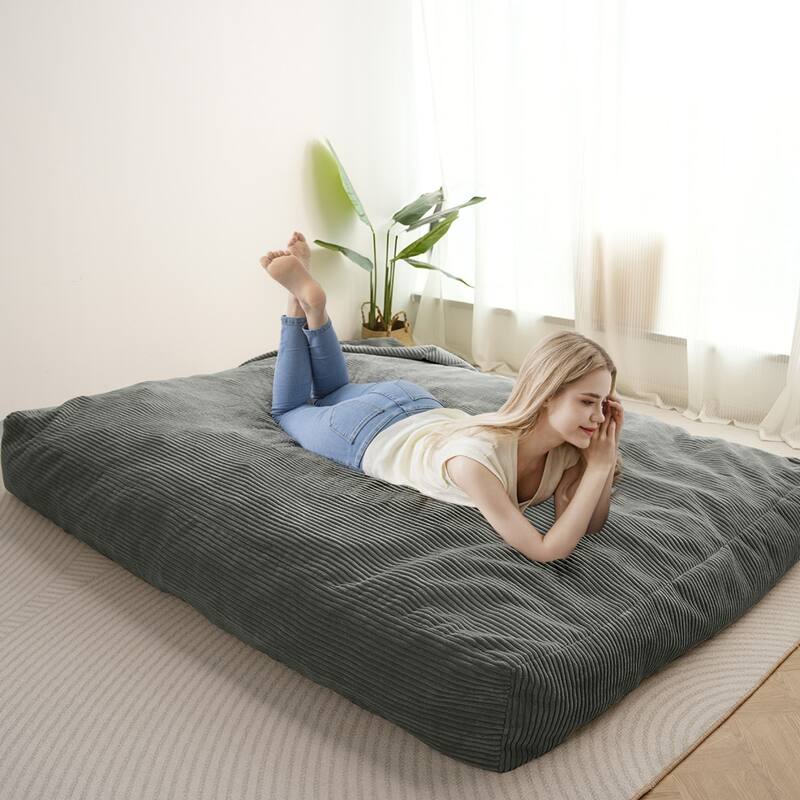 Giant Bean Bag, Corduroy Convertible Beanbag Folds from Lazy Chair to Floor Mattress Bed
