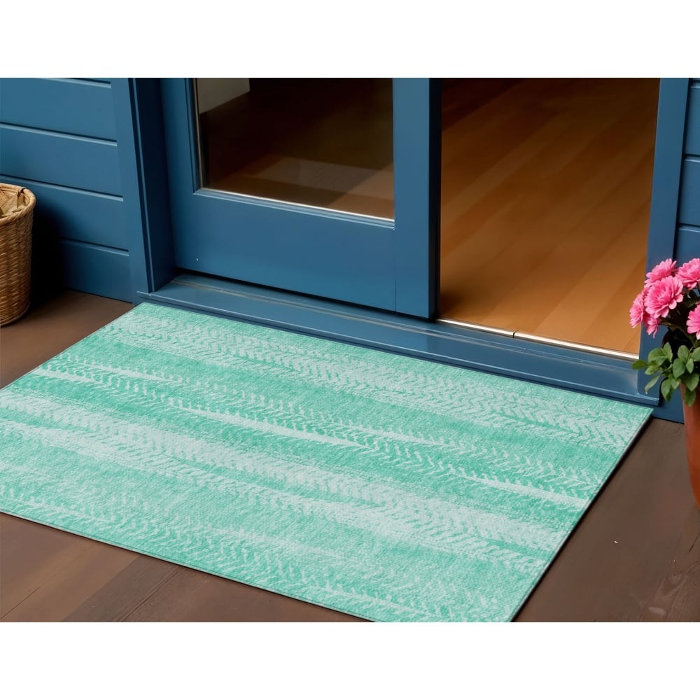 HomeRoots Botanical Leaves Transitional Rectangle Outdoor Rug