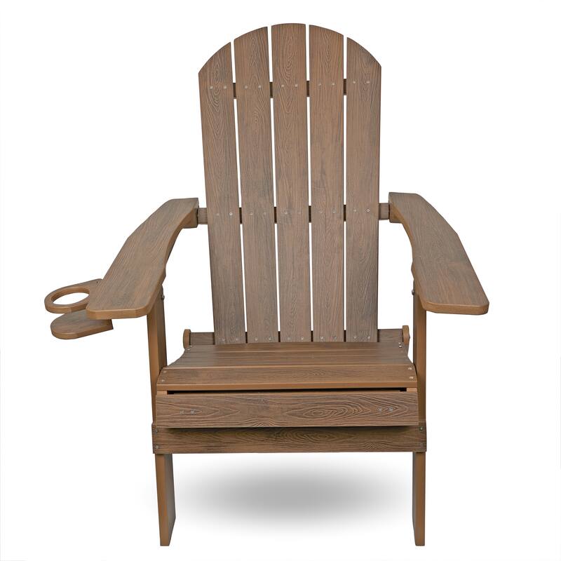 Dk. Teak Folding Adirondack Chair w/Cup Holder and Ottoman