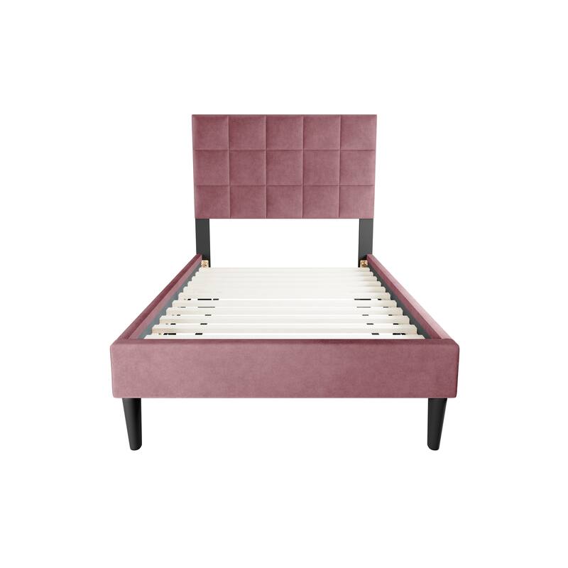 Adjustable Headboard Twin Bed with Brushed Linen Fabric & Biscuit Tufting Design