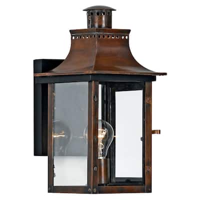 Chalmers 1-Light Outdoor Wall Lantern in Aged Copper