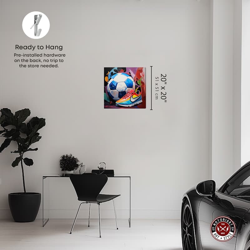 Notoriart Colorful Soccer Sneaker Splash Gallery Wrapped Soccer 1 Piece Canvas Wall Art