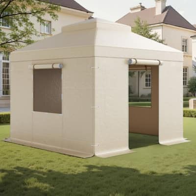 10x10 ft Outdoor Gazebo Cover Double Roof Waterproof PE Tarp with Windows and Door