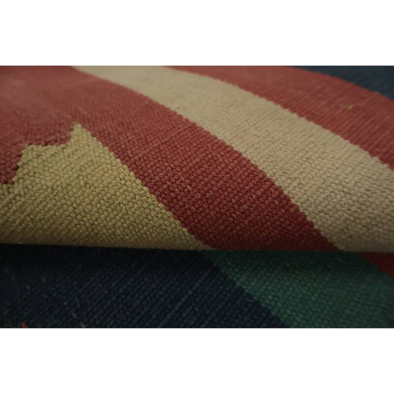 Hand Woven Oriental 100% Wool Carpet Southwestern Geometric Navy Blue & Blues Kilim Area Rug - 6' 2'' X 4' 3''