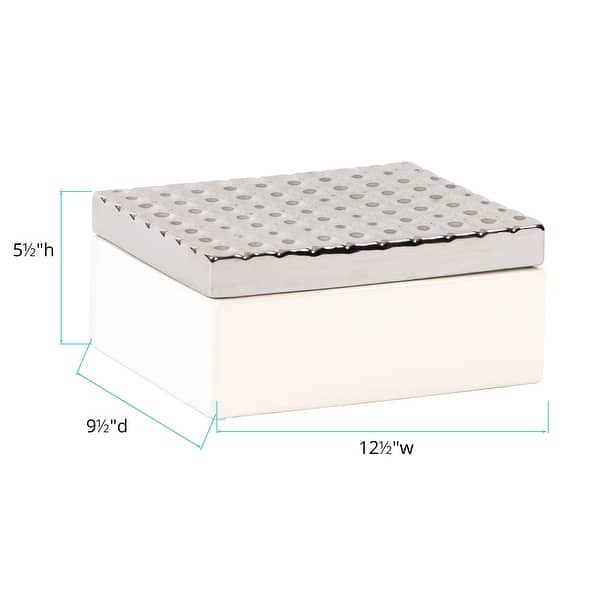 White Decorative Box with Silver Lid 5H x 12W x 9D Bed Bath
