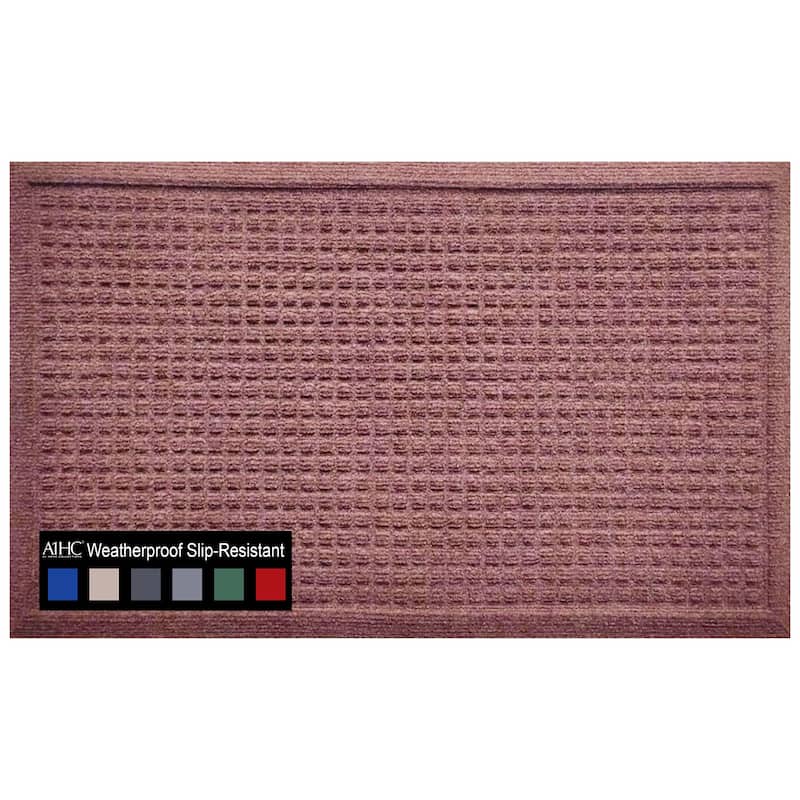 A1HC New All Weather Superior Dirt and Moisture Absorbing Polypropylene Door Mat with Non-Slip Backing for Inside Outside Use - 18"x30" - Waffle Chocolate Brown