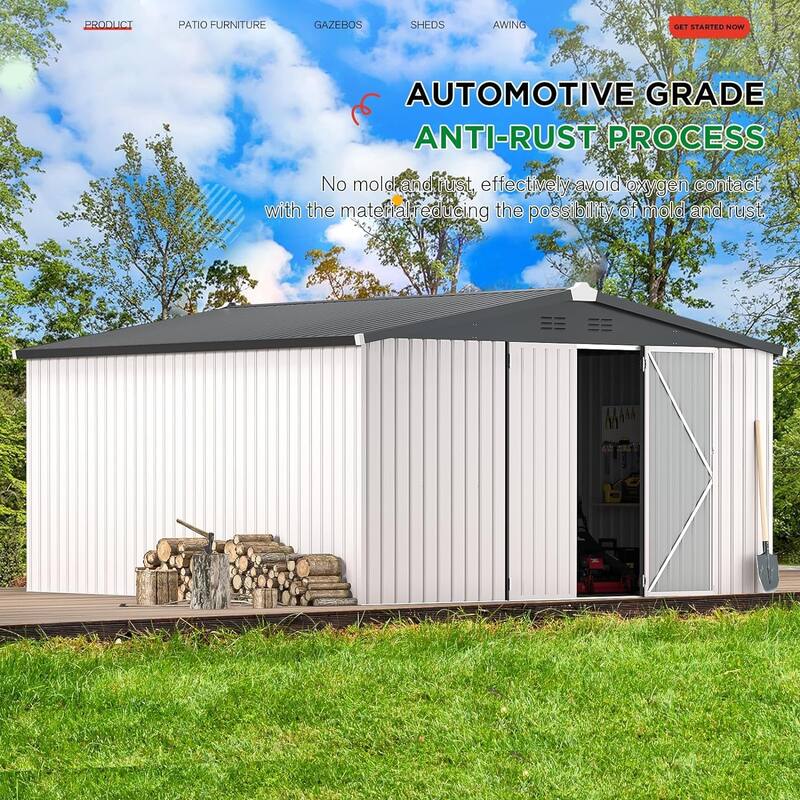 AECOJOY Outdoor Extra Large Storage Metal Shed with Lockable Doors