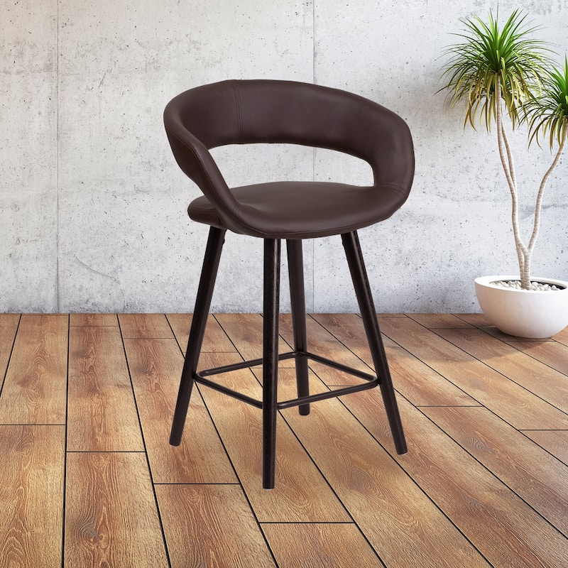 Contemporary Rounded Back Counter Height Stool with Wood Frame - 22"W x 19"D x 33.25"H