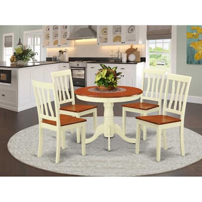 HomeStock 5-Piece Round Buttermilk and Cherry Finish Solid Wood Top Dining table with 4 Chairs