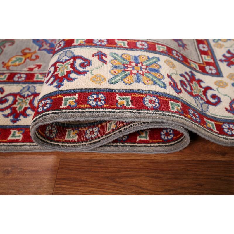 Traditional Grey Kazak Oriental Area Rug Handmade Wool Carpet - 4'11" x 6'8"