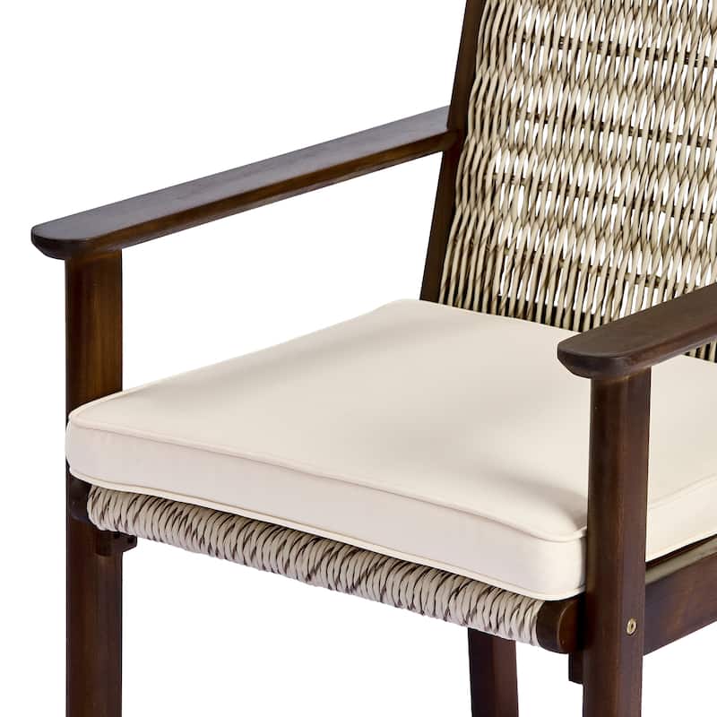 Christopher Knight Home - Outdoor Acacia Wood Dining Arm Chair with Wicker Back and Waterproof Cushions