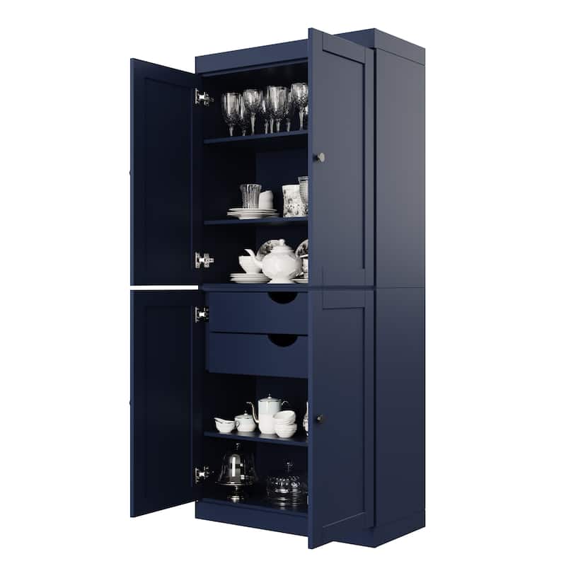Palace Imports 100% Solid Wood 32" Pantry Cabinet with Shaker Doors, 2-Drawers and Adjustable Shelves