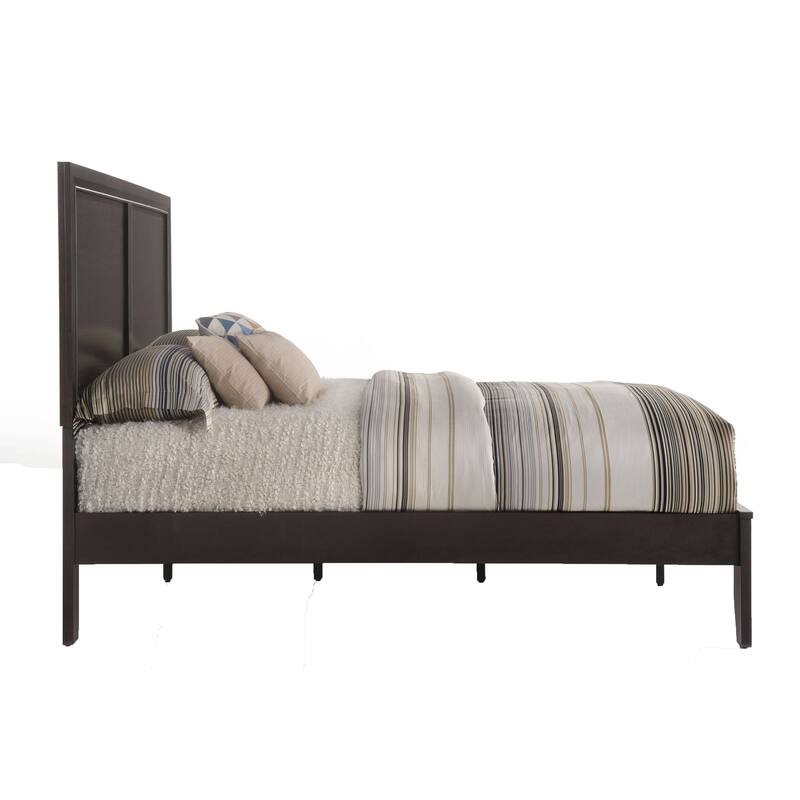 Queen Size Wood Panel Bed with Raised Molding Trim and Tapered Legs