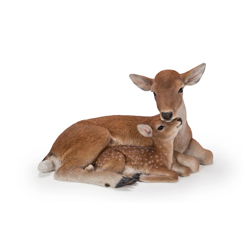Cuddling Mother and Baby Deer Outdoor Garden Statue - 15.75" - Brown
