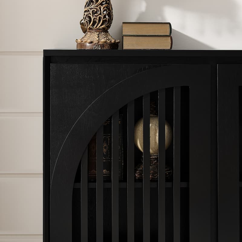 Small Sideboard Cabinet, Mid-Century Modern Openwork Door Sideboard with Storage, Narrow Sideboard for Living Room, Coffee Bar