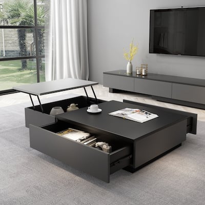 Minimalism modern Black and Gray living room coffee table with storage with lift top - 51"×27"