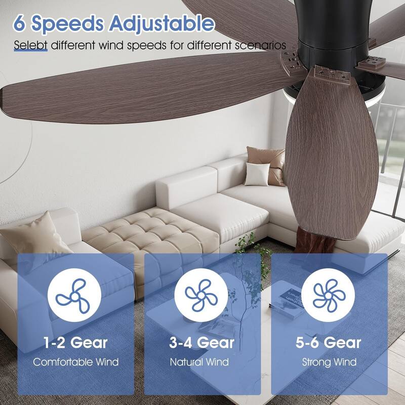 36"/42"/48" Low Profile Ceiling Fan with ABS Blades 3 Color LED Flush Mount for Bedroom Living Room APP and Remote Control