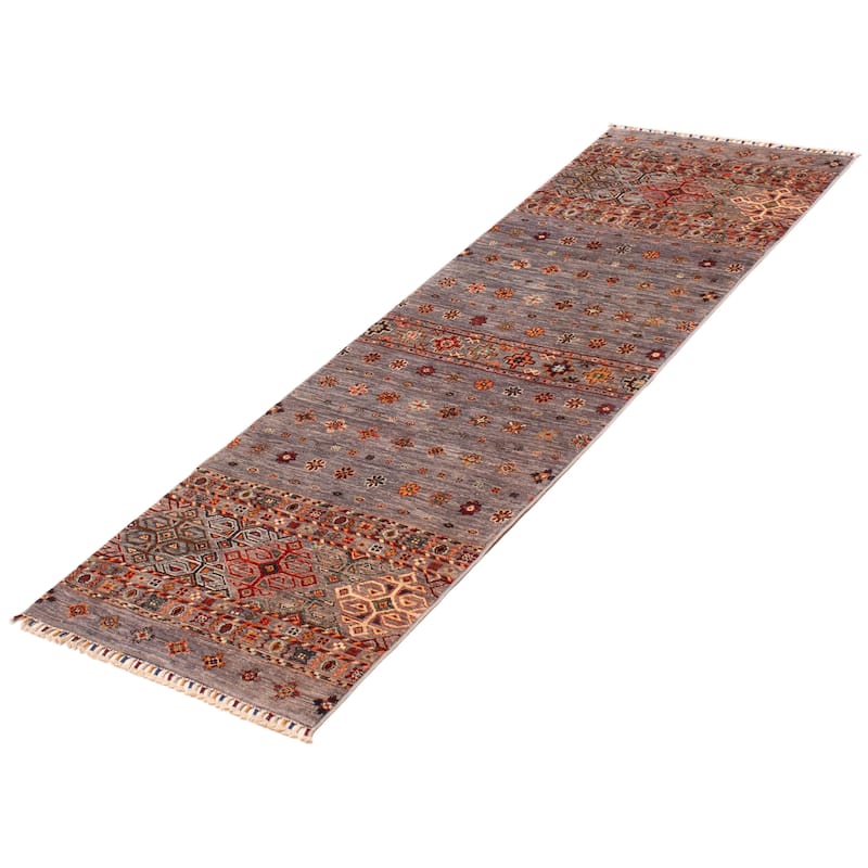 ECARPETGALLERY Hand-knotted Modern Ersari Grey Wool Rug - 2'8 x 8'2