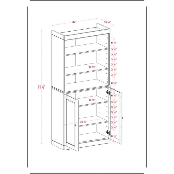 dimension image slide 0 of 4, 100% Solid Wood 6-Shelf Bookcase with Optional Doors by Palace Imports