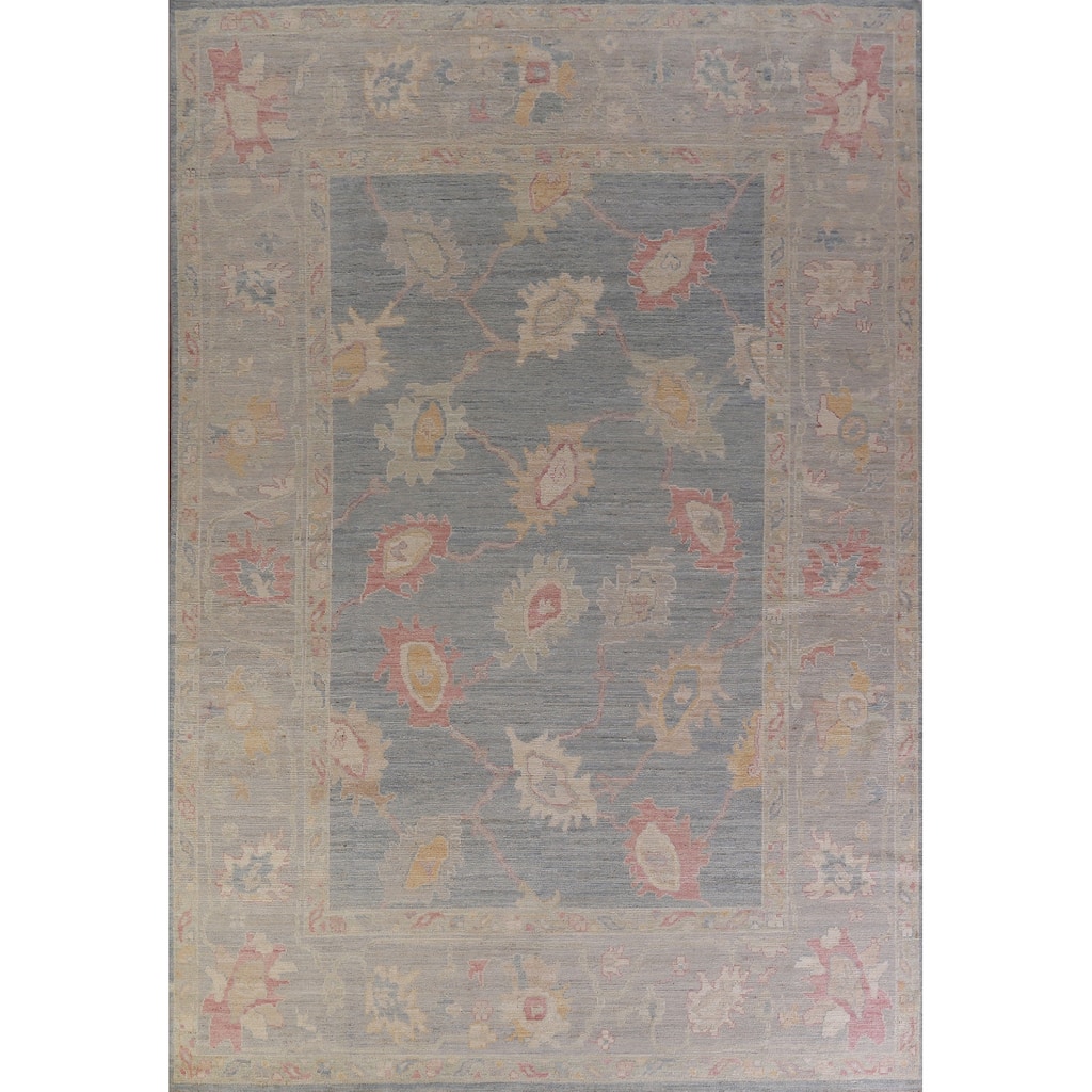 Hand Knotted Oriental 100% Wool Carpet Transitional All-Over Navy Blue & Blues Oushak Area Rug - 12' 5'' X 8' 11''