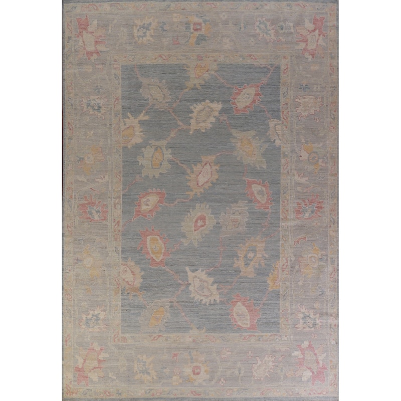 Hand Knotted Oriental 100% Wool Carpet Transitional All-Over Navy Blue & Blues Oushak Area Rug - 12' 5'' X 8' 11''