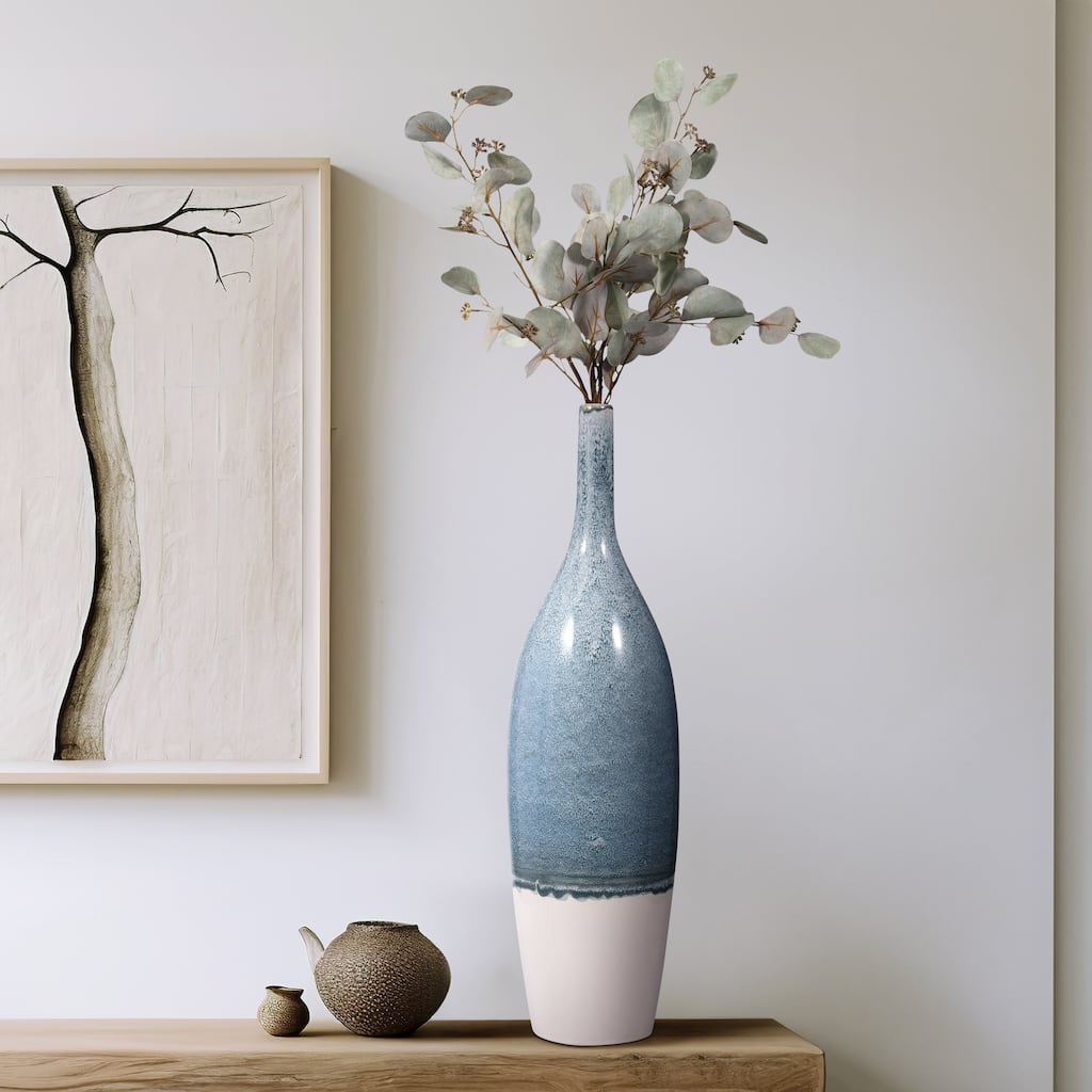 Sagebrook Home Blue Kashion Vase - Stoneware Decor Accent for Modern Living Spaces