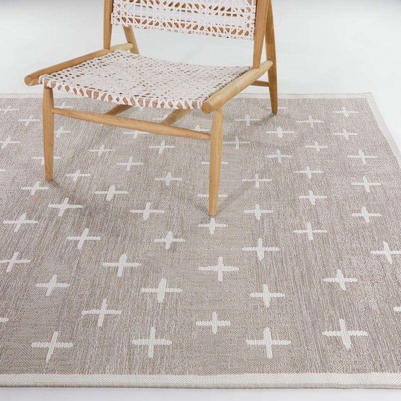Mathias Cross Indoor/Outdoor Area Rug - 5'3" x 7' - Beige