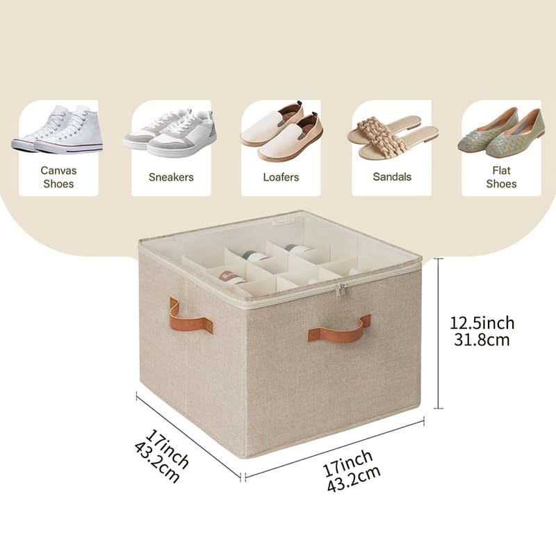 Shoe Organizer,Adjustable Dividers & Clear Cover