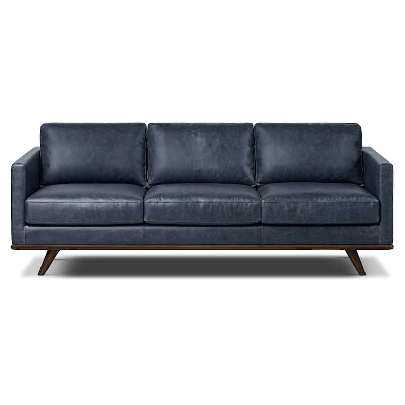 Poly & Bark Nolita 85" Sofa - Full Grain Genuine Italian Leather - Nightfall Blue