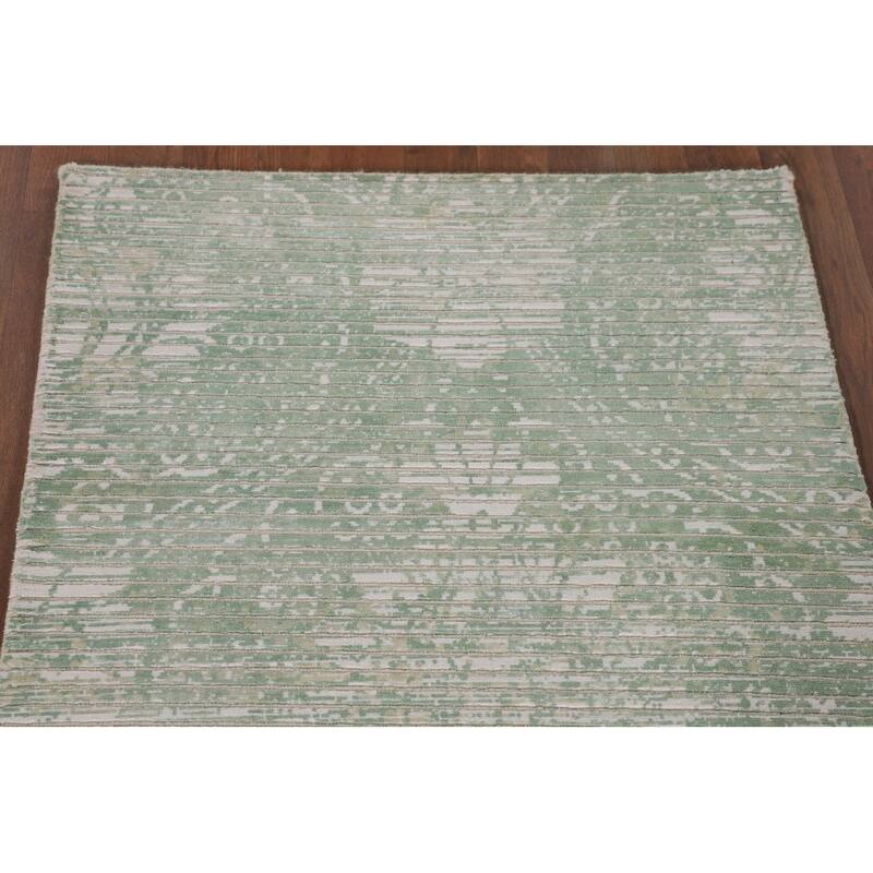 Striped Green Modern Abstract Accent Rug Handmade Wool Carpet - 2'8"x 4'9"