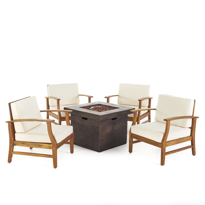 Kourtney Outdoor 4-seater Wood Chat Set with Fire Table by Christopher Knight Home