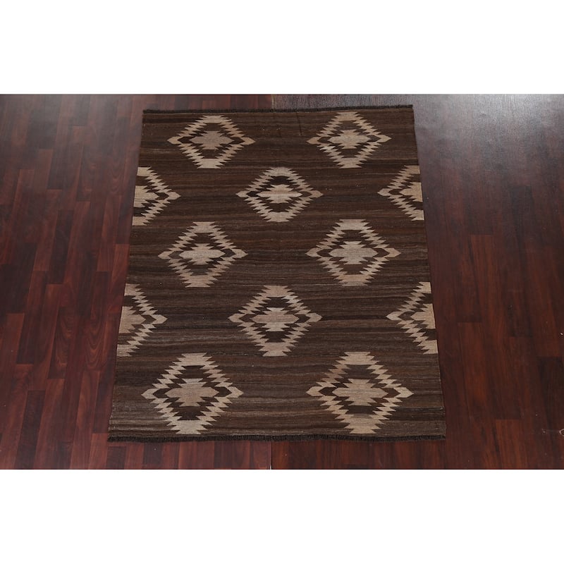 Natural Dye Kilim Tribal Geometric Oriental Area Rug Wool Hand-woven - 5'4" x 6'3"