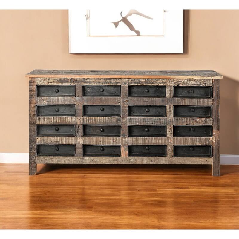 HomeRoots 63" Brown and Black Solid Wood 16 Drawer Sideboard - 16' X '32' X '63 - 16' X '32' X '63
