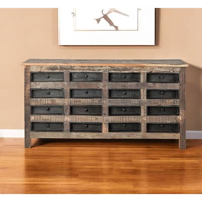 HomeRoots 63" Brown and Black Solid Wood 16 Drawer Sideboard - 16' X '32' X '63