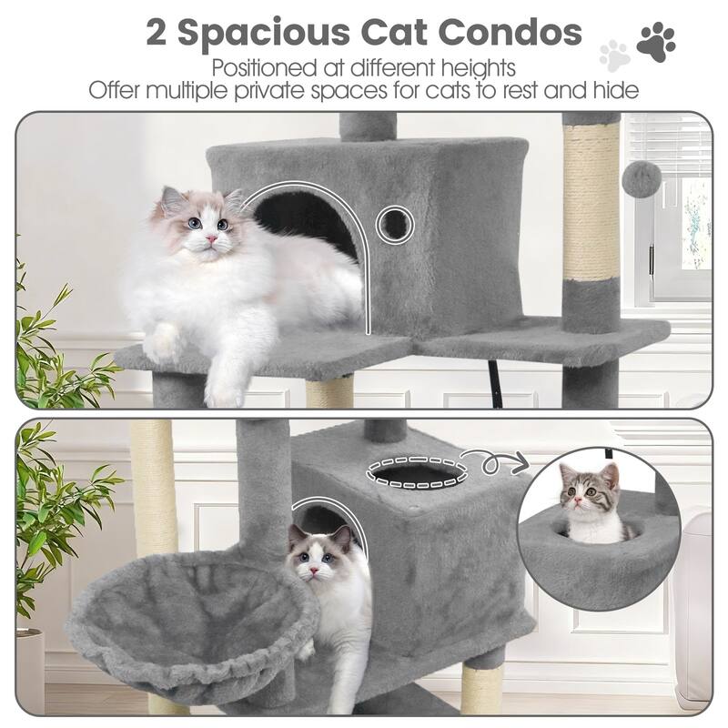 Gymax 66'' Tall Cat Tree w/2 Condos Sisal Scratching Posts Plush Perch