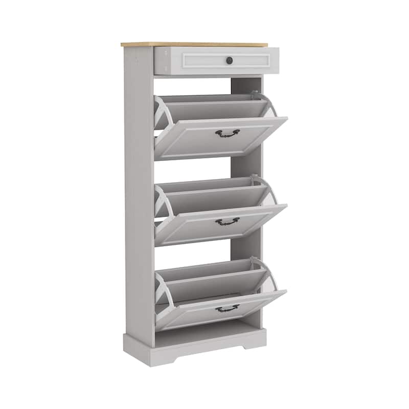 Shoe Cabinet with 1 Drawer & 3 Flip Drawers, Freestanding Storage Organizer, Slim Shoe Cabinet with Adjustable Shelf