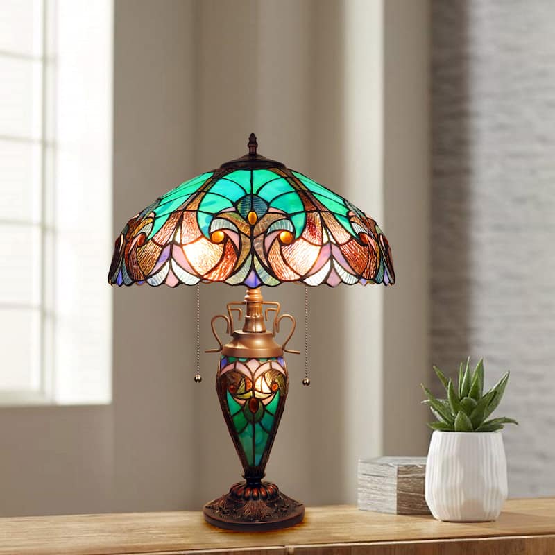Tiffany Style Victorian Design 2+1-light Antique Dark Bronze Table Lamp