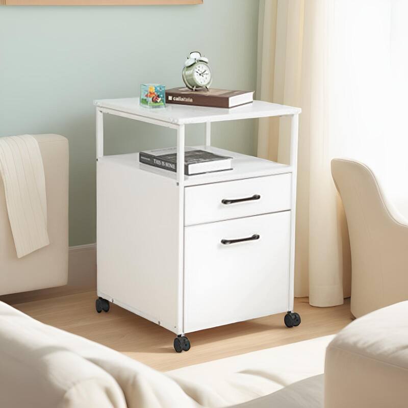 JJS Mobile Wood File Cabinet Open Shelf Filing Storage & Printer Stand for Letter-Size Hanging Files, Home Office Organizer