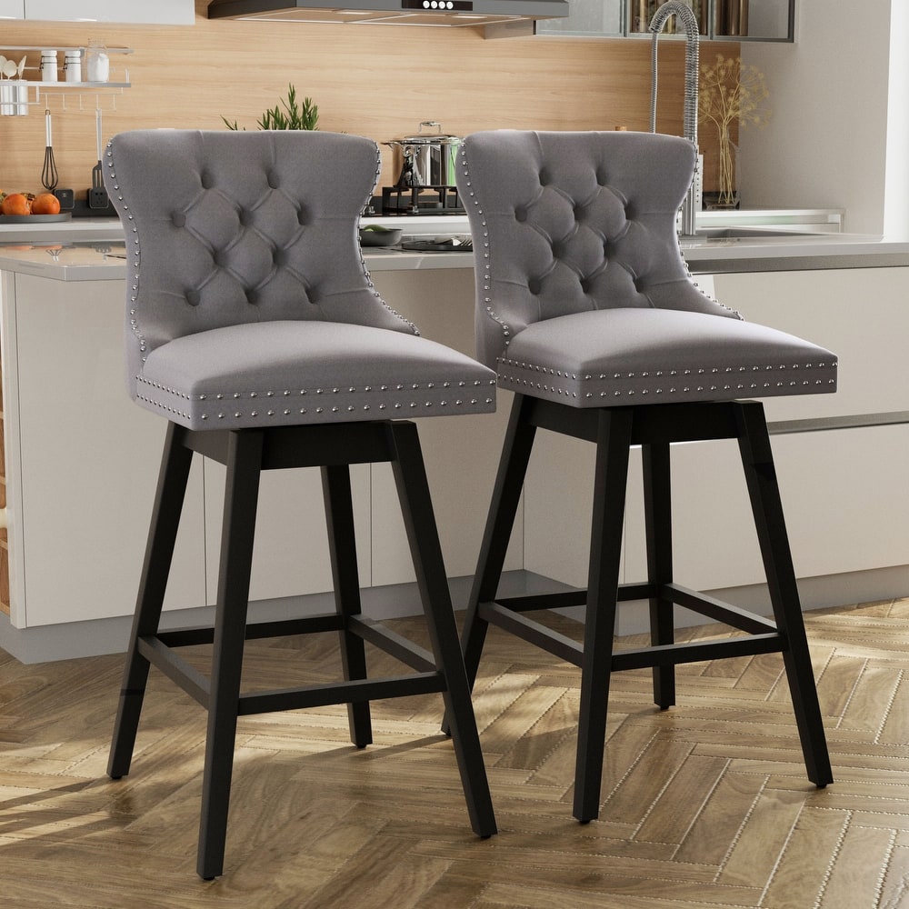26"/30" Velvet Upholstered Swivel Counter or Bar Height Stools with Wood Frame