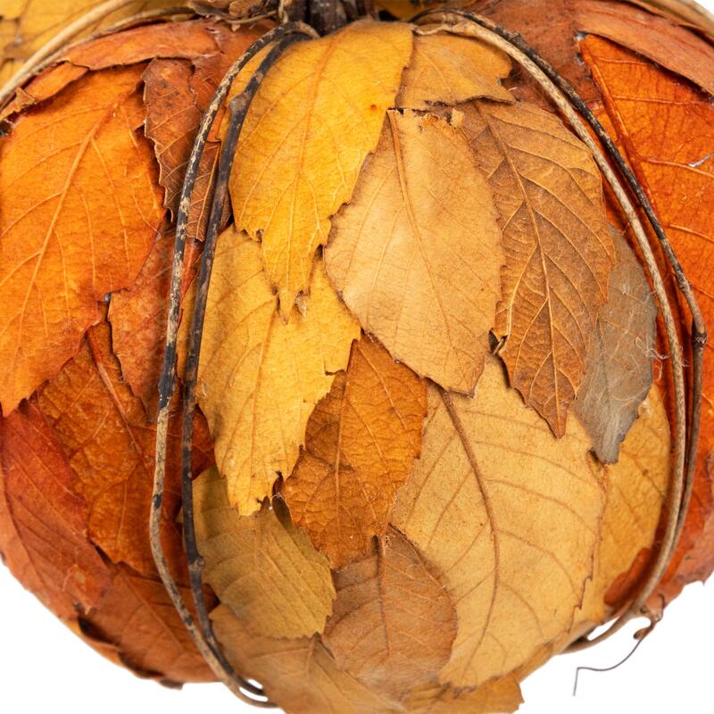 Layered Leaves and Twigs Fall Harvest Pumpkin with Pinecones - 7.5" - Orange