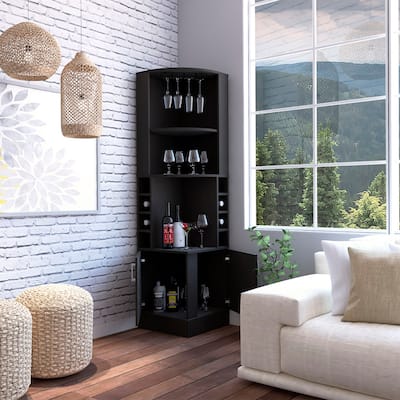 Jamesport 4-Bottle 2-Shelf Bar Cabinet Black Wengue